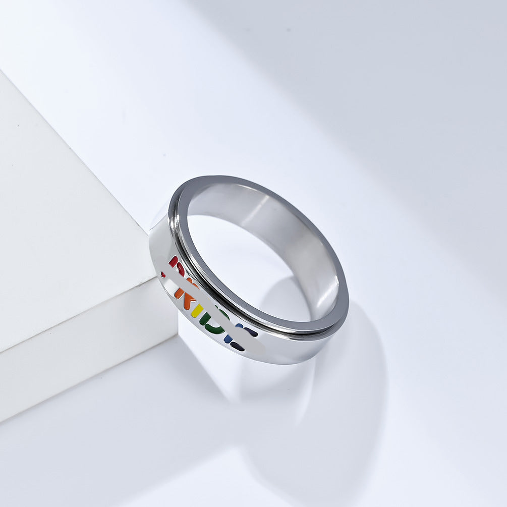 Amazon Niche Neutral Wind Rainbow Flag Rotating Ring Jewelry