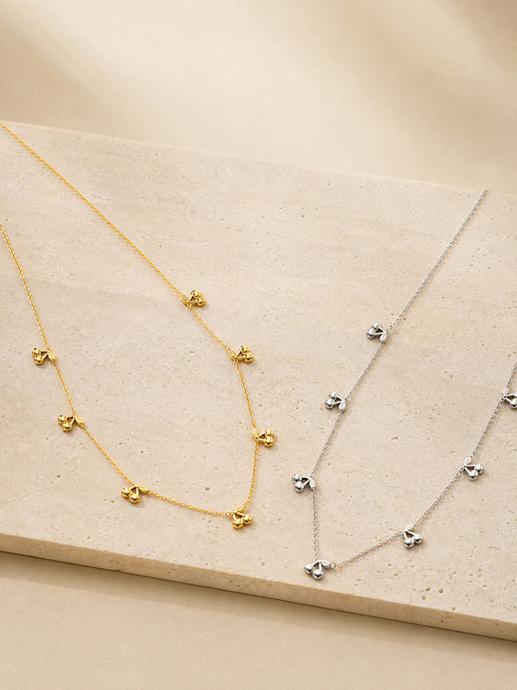 Girls Sweet & Delicate Clavicle Chain Stainless Steel Flat Cross Chain 3 Cherry Necklace