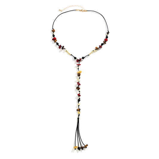 Zen Tassel Long Necklace with Beaded Chinese Design
