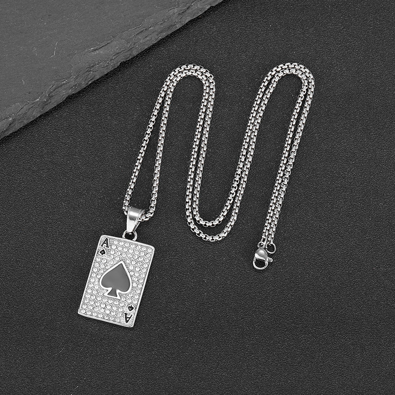 Planderful Hip Hop Jewelry Necklace Spade A Card Pendant Gold Plated Zircon For Urban Fashion Lovers