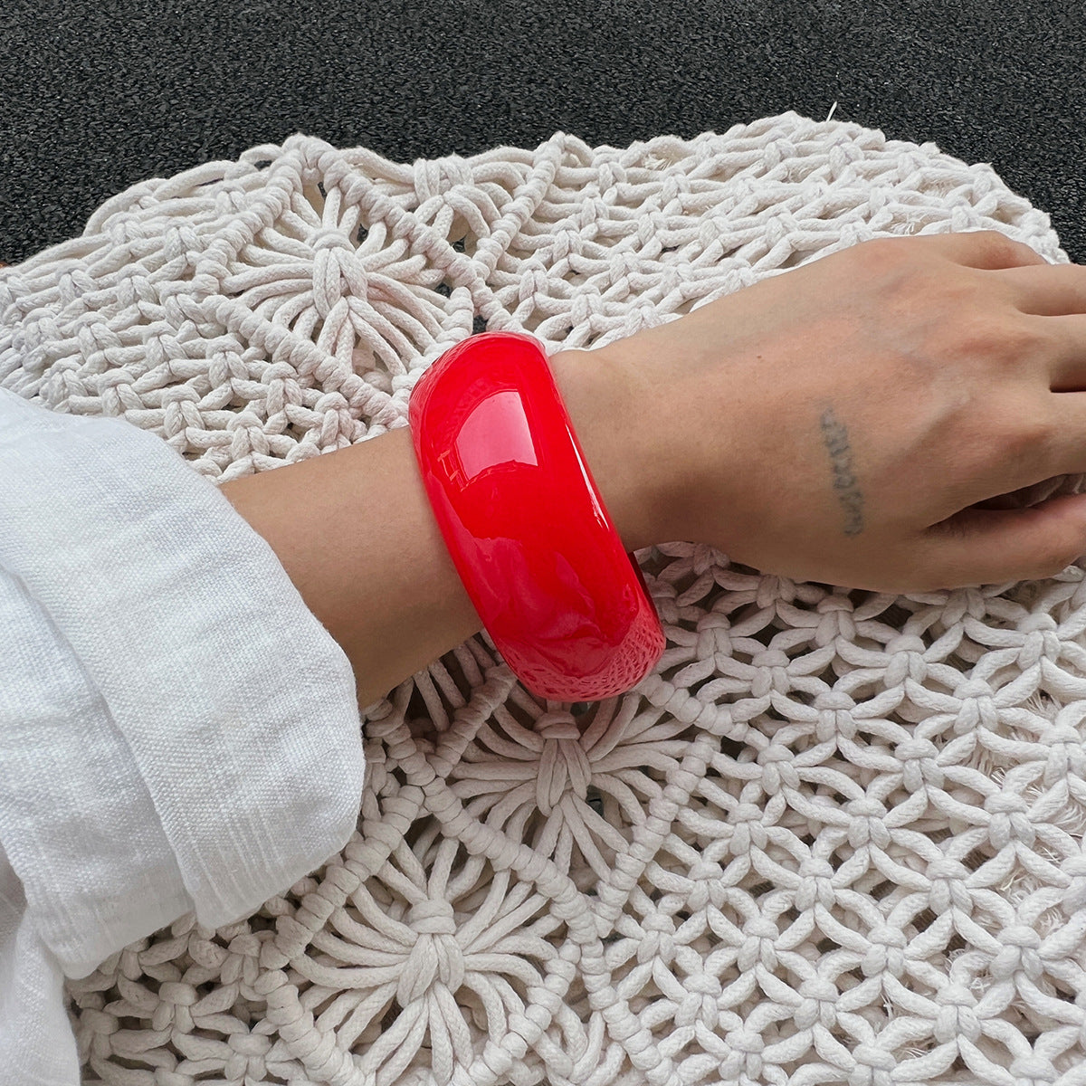 Planderful Vienna Verve Red Geometric Square Bracelet For Women Glossy Wide Versatile Statement Jewelry