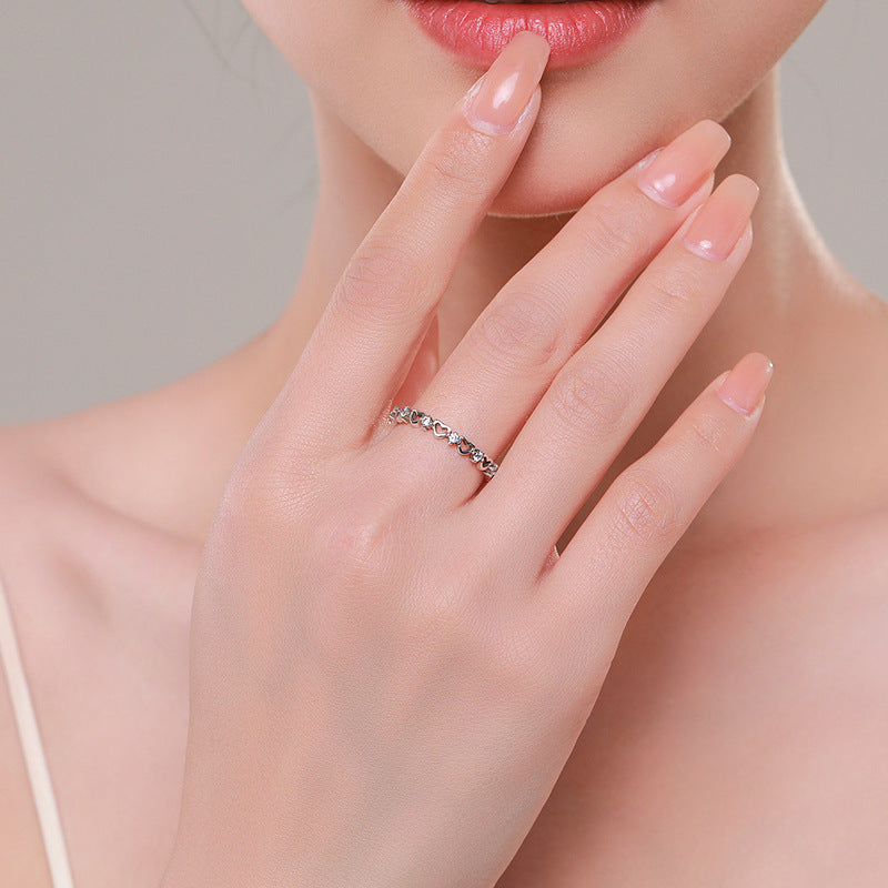 Everyday Genie Sterling Silver Hollow Heart Ring with Zircon Gemstones