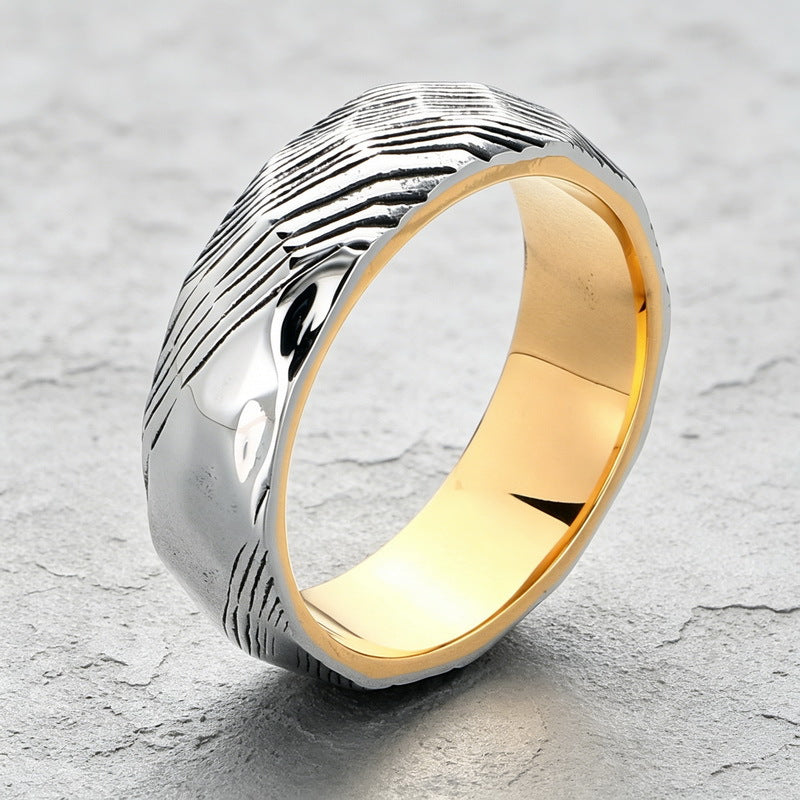 Trendy Retro Wavy Ring, Damascus Leather Steel Ring Stainless Steel Men's
