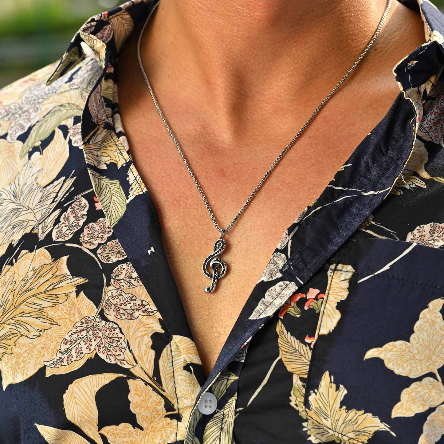 Planderful Music Note Necklace Unisex Zircon Pendant