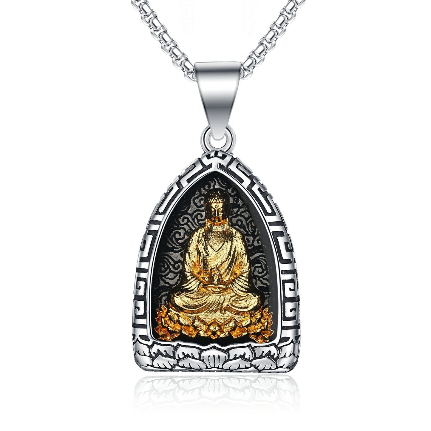 Titanium Steel Necklace – Statement for Men Featuring Eight Patron Saints Pendant Zodiac Buddha Chinese Pendant