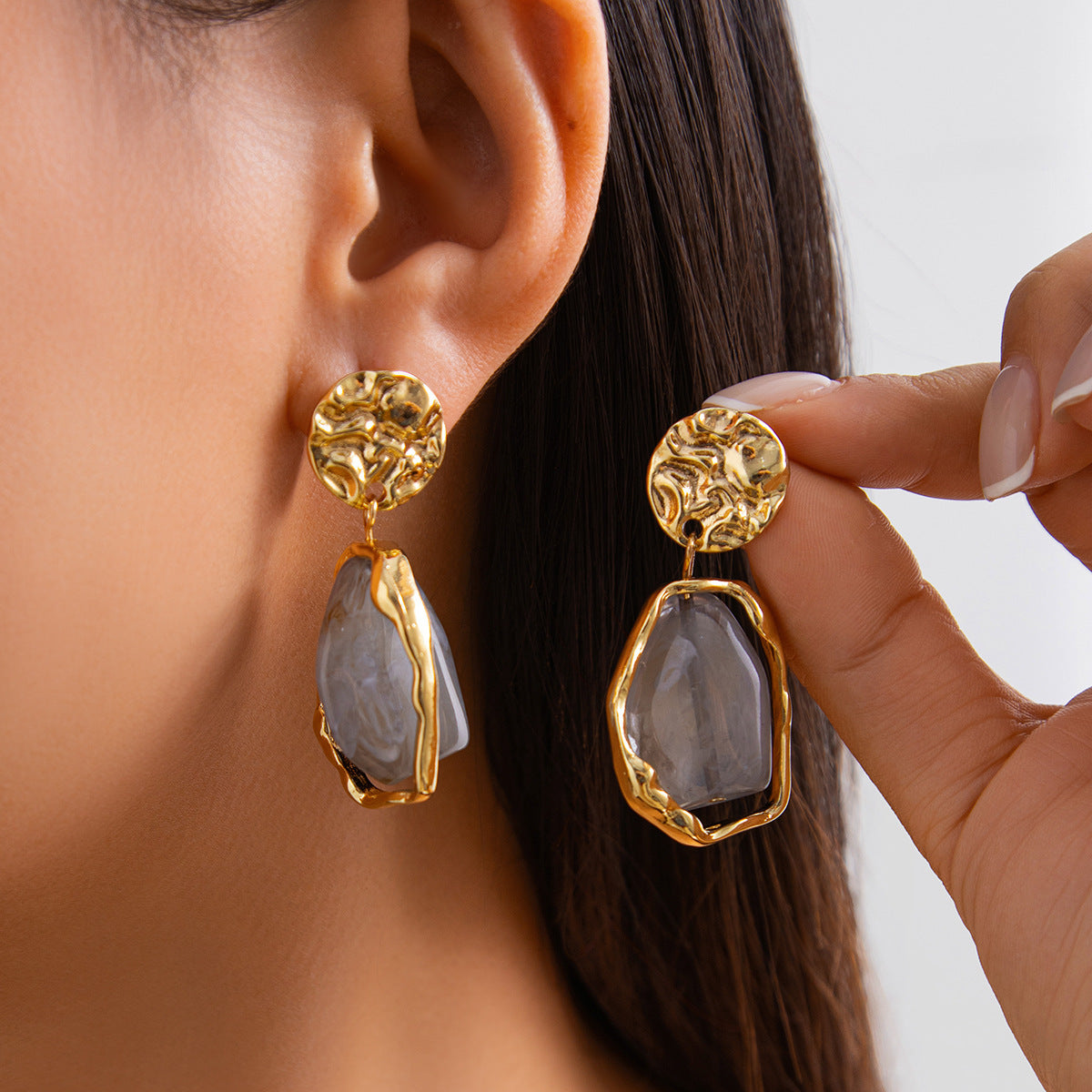 Planderful Imitation Pearl Earrings, Liquid Metal Pleated Studs, Irregular Design, Statement Jewelry for Modern Women