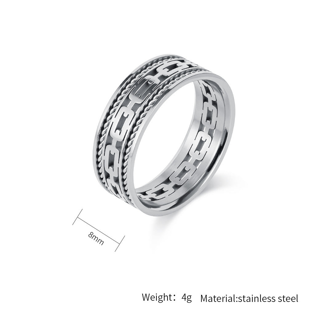 Planderful Titanium Steel Double Strand Wire Rope Hollow Cuban Chain Ring For Men Neutral Style