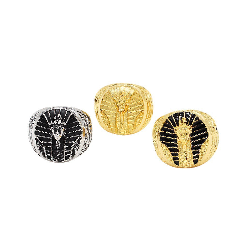 Retro Egyptian Pharaoh Men's Titanium Steel Ring with Personalized Engraving