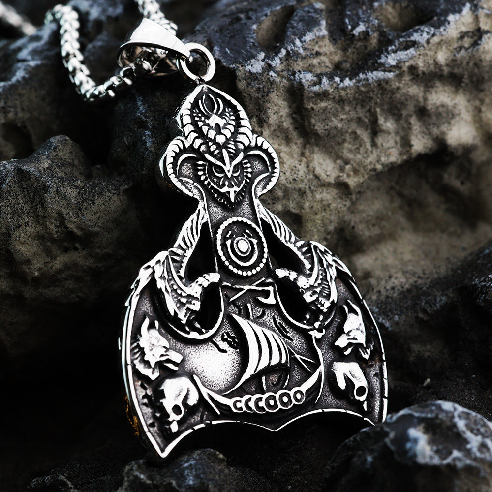 European And American Retro Men's Pendant Stainless Steel Viking Odin Element Pendant