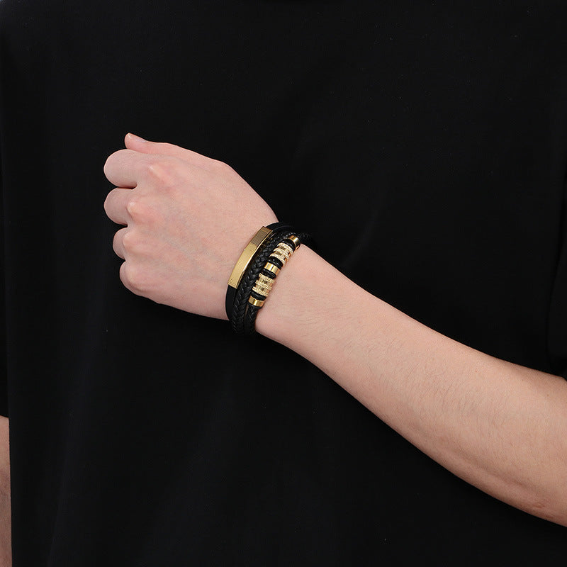 Planderful Mens Multi Layer Leather Magnetic Bracelet