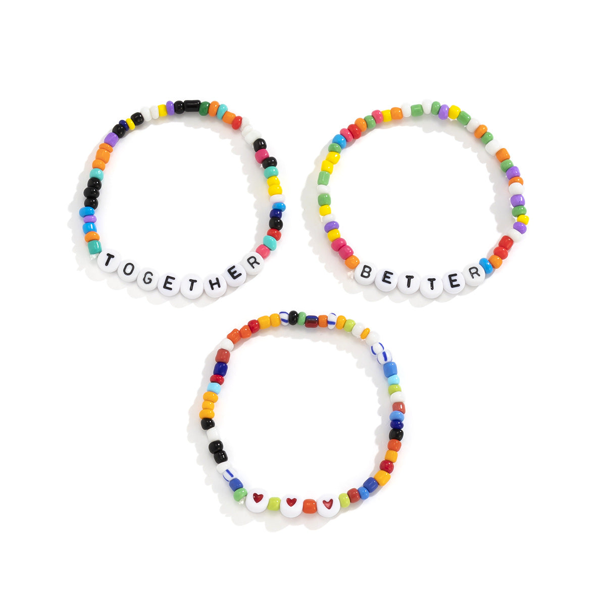 Planderful Vienna Verve Acrylic Heart Letter Bead Bracelet Set For Women Elegant Pastel Color Contrast