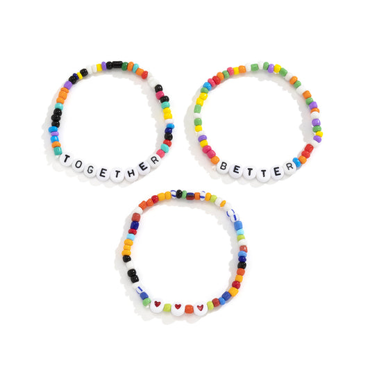 Planderful Vienna Verve Acrylic Heart Letter Bead Bracelet Set For Women Elegant Pastel Color Contrast