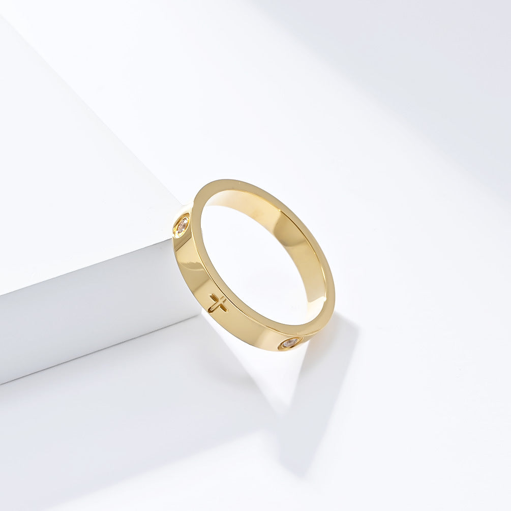 Planderful Zircon Ring For Women Cross Design Titanium Steel Light Luxury Everyday Wear