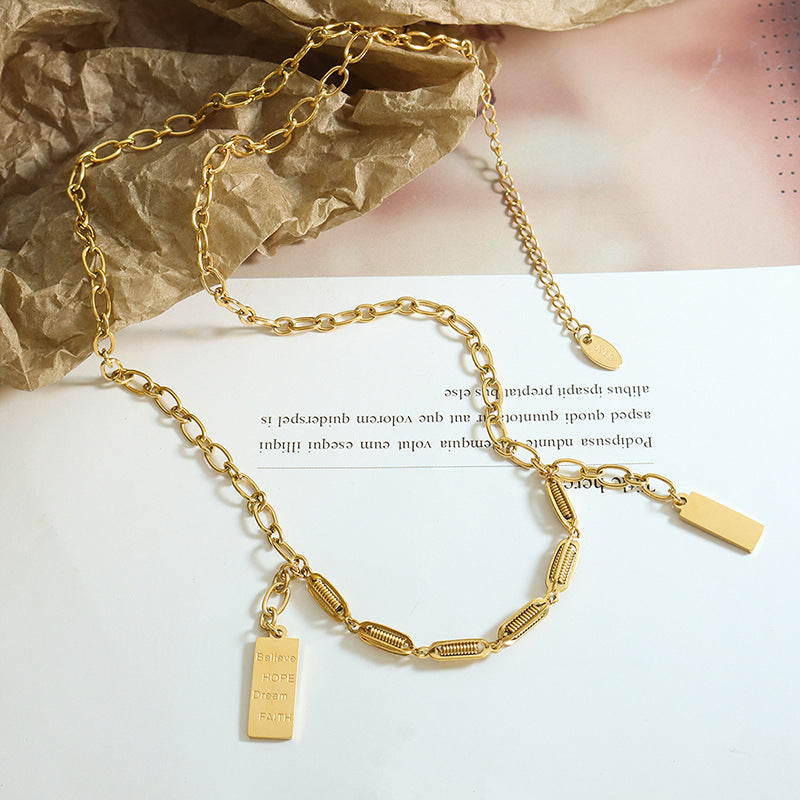 Geometric Square Pendant Necklace with Titanium Steel Chain for Women