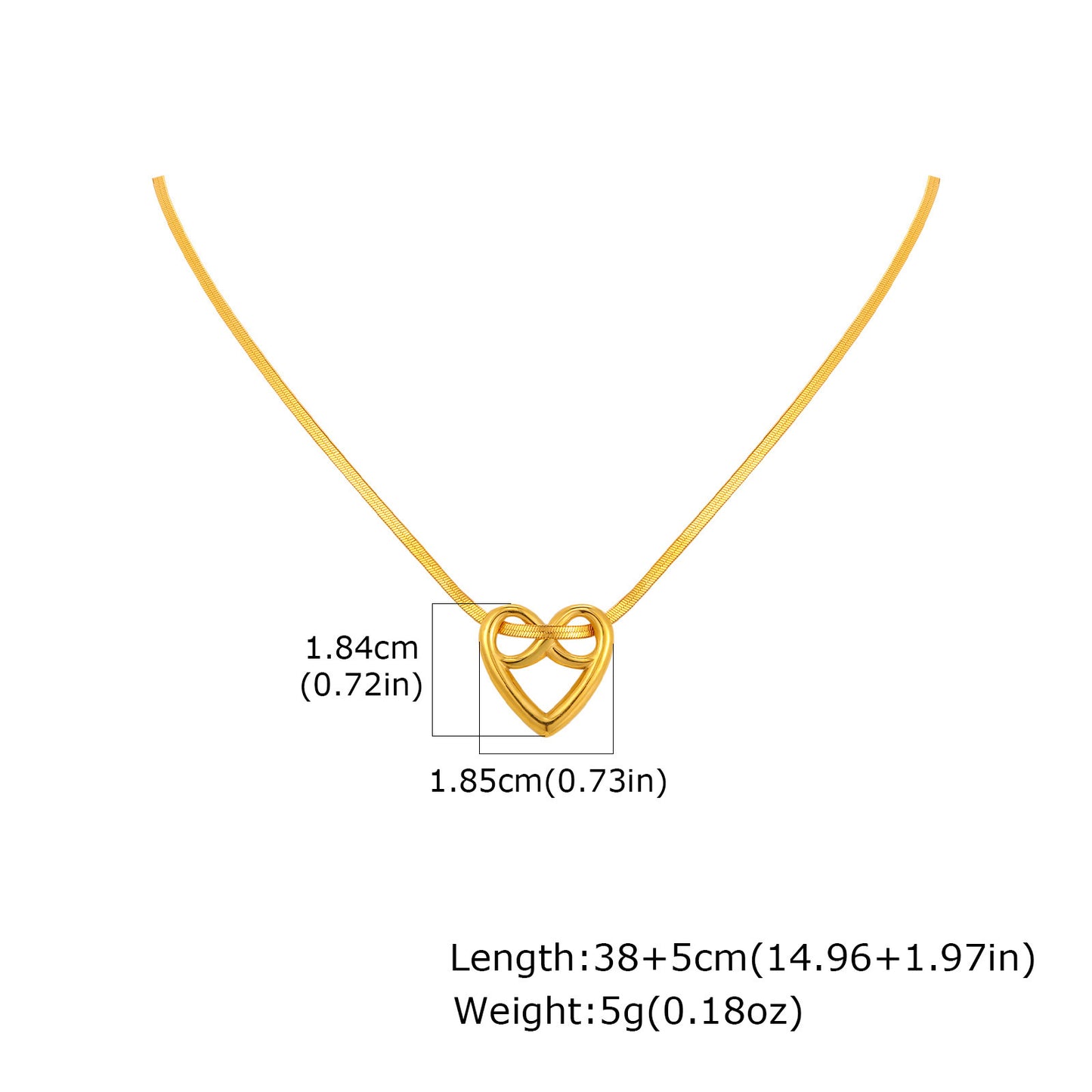 Stainless Steel Twisted Love Infinity Heart-Shaped Infinite Neck Chain Necklace Gold