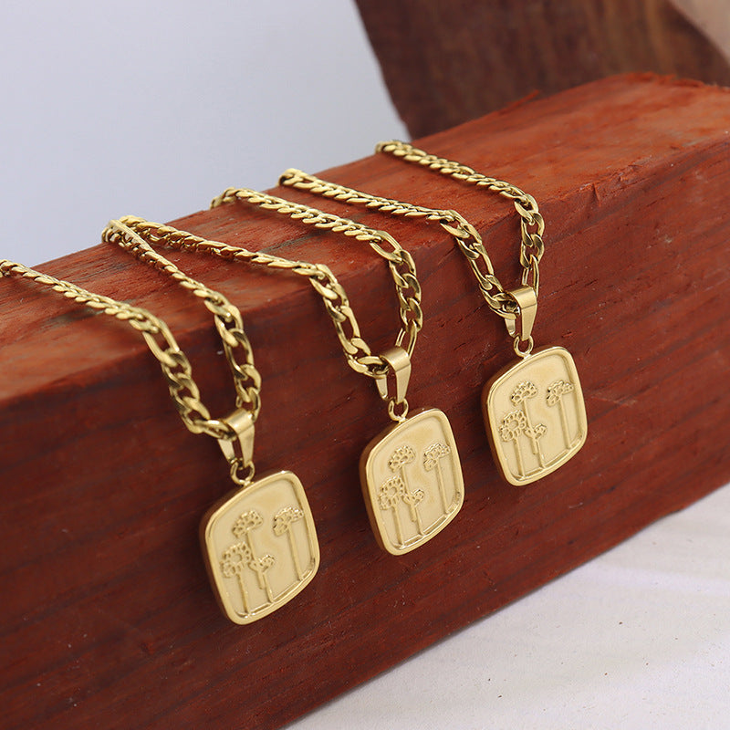 French Elegance Gold-Plated Flower Necklace with Titanium Steel Chain