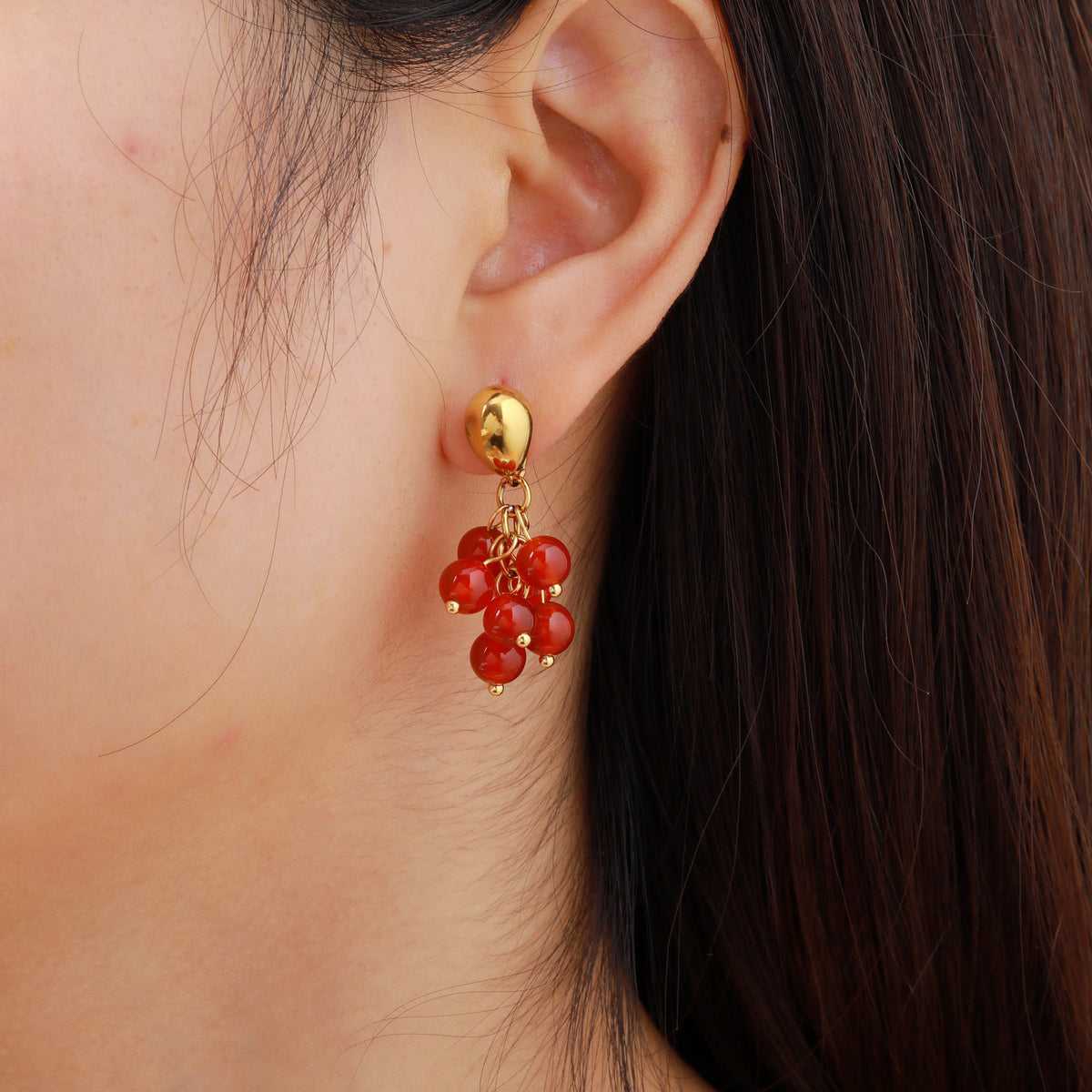 Stainless Steel Tiger's Eye Heart Earrings