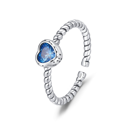 Navy Heart-shaped Sterling Silver Ring with Zircon Gem