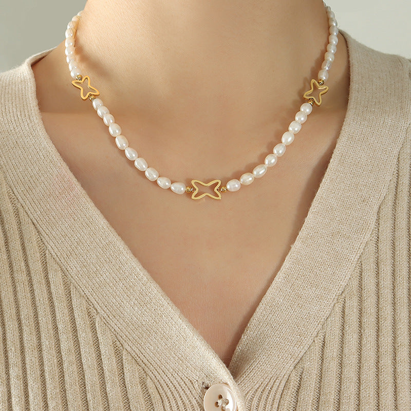 French Chic Geometric Freshwater Pearl Necklace by Planderful - Exquisite Women's Jewelry