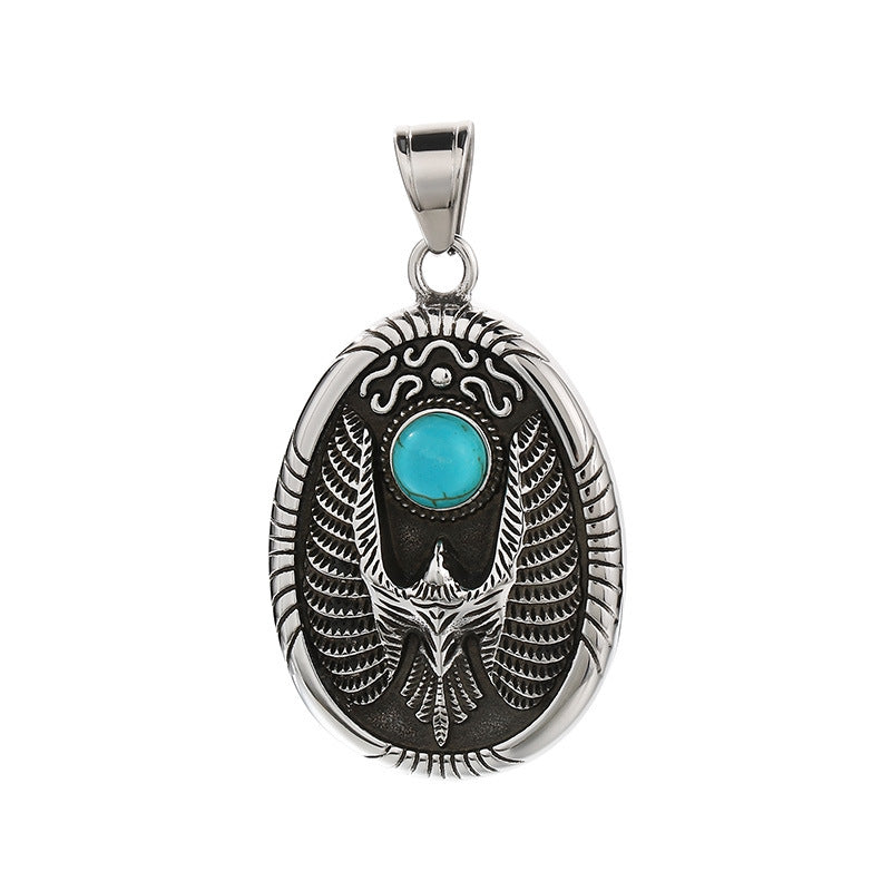 Retro Turquoise Flying Eagle Pendant, Trend Pendant, Devil'S Eye Mask, Cross Man Necklace