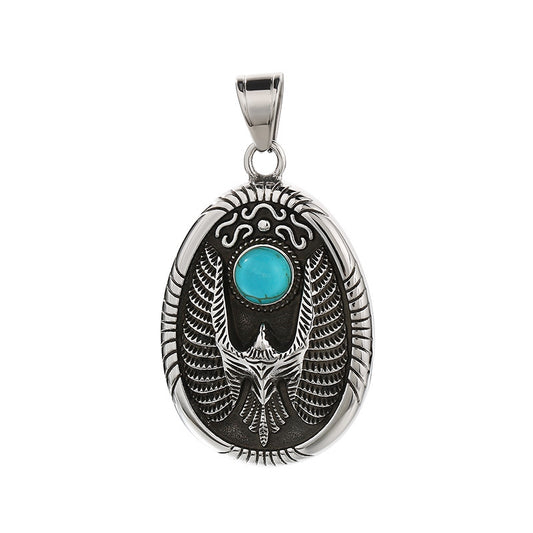 Retro Turquoise Flying Eagle Pendant, Trend Pendant, Devil'S Eye Mask, Cross Man Necklace