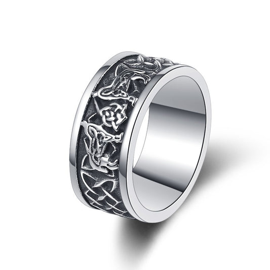 Steel Ring – Vintage Viking Wolf Celtic Totem