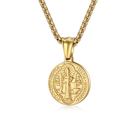 Saint Benedict Exorcist Necklace By Planderful Steel Protective Pendant For Spiritual Jewelry Enthusiasts