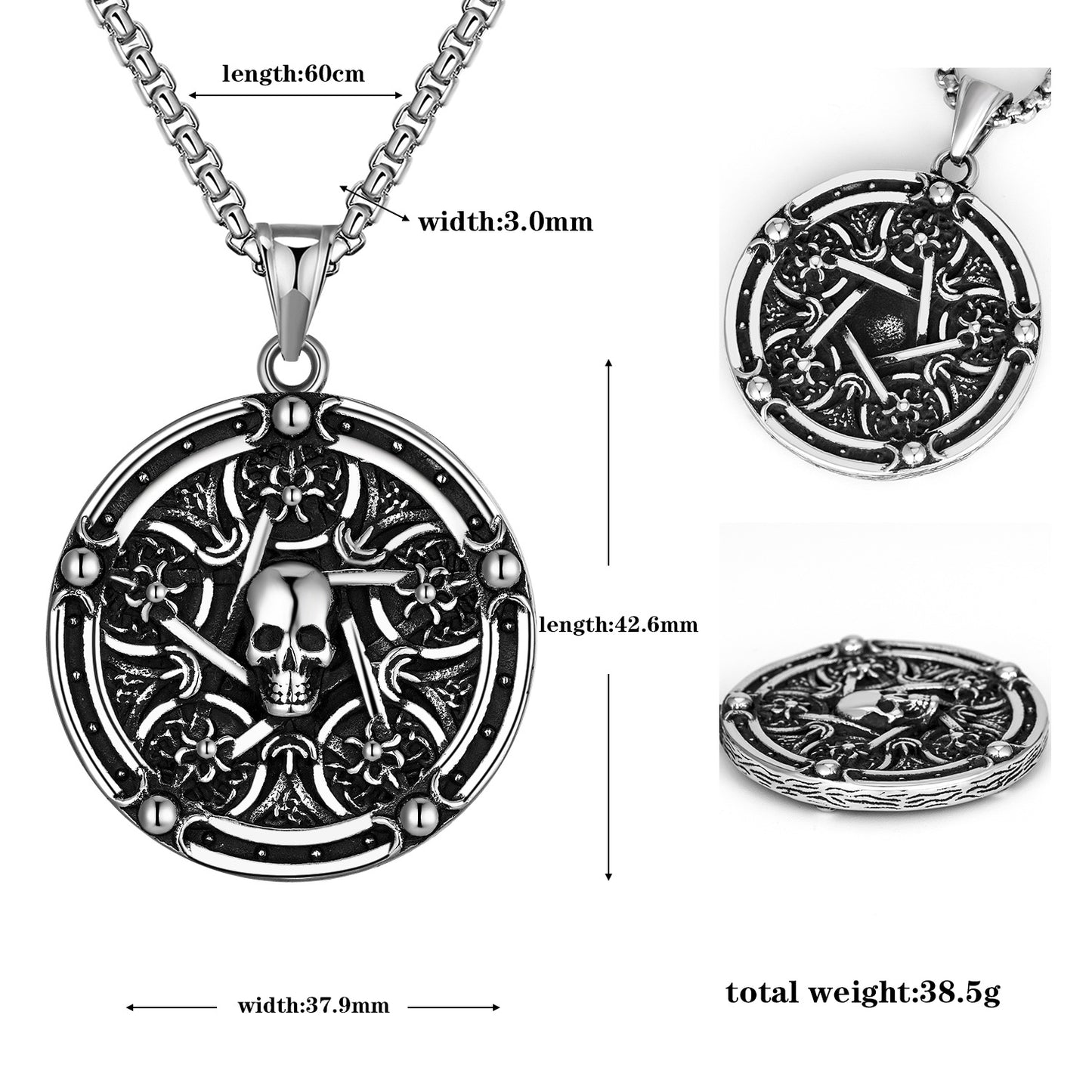 Steel Necklace – Vintage Skull Pendant For Men