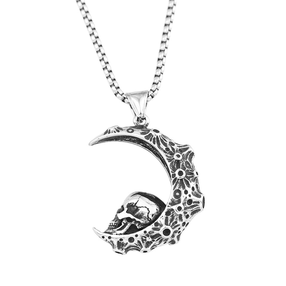 European And American New Moon Skull Titanium Steel Necklace For Men