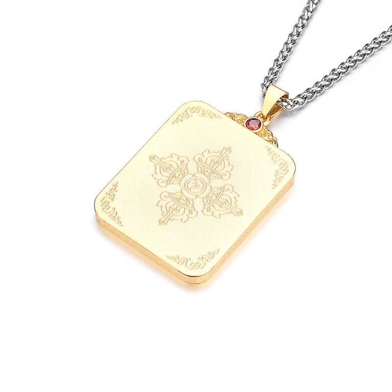 Steel Necklace – Elegant Chinese Style Dragon Thangka Pendant Necklace For Everyday Wear