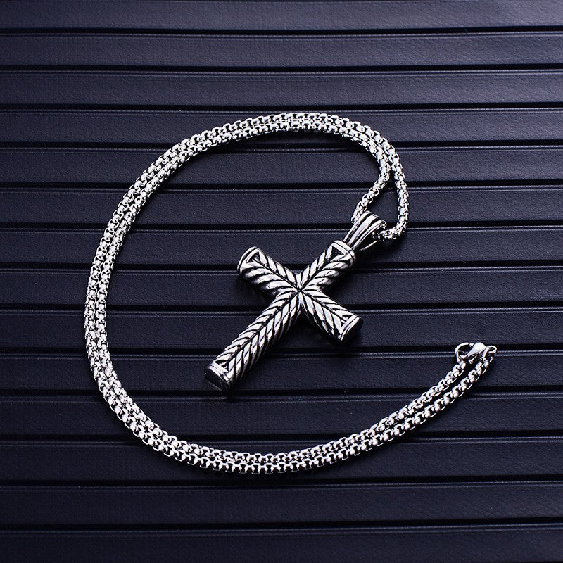 Planderful Jewelry Spiral Cross Necklace For Men Titanium Steel Retro Style Fashion Accessory