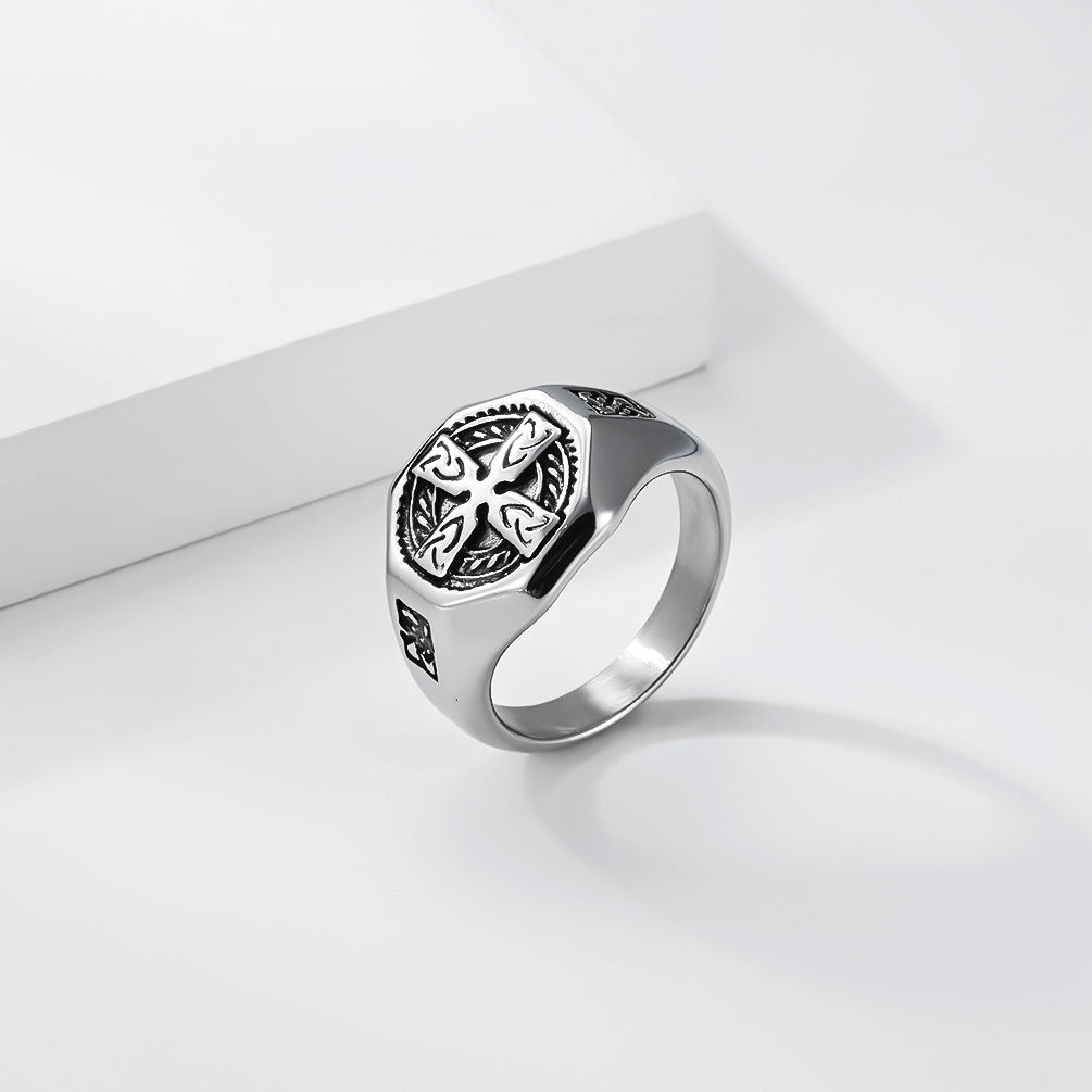 Planderful Celtic Knot Cross Ring for Men Durable Steel Jewelry Timeless Retro Statement