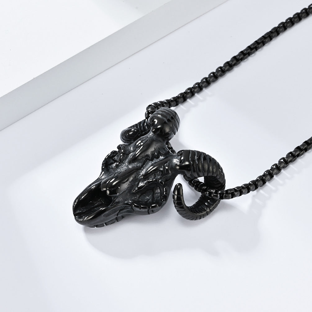 Planderful Skull Goat Head Gothic Necklace Durable Titanium Steel For Gothic Lovers