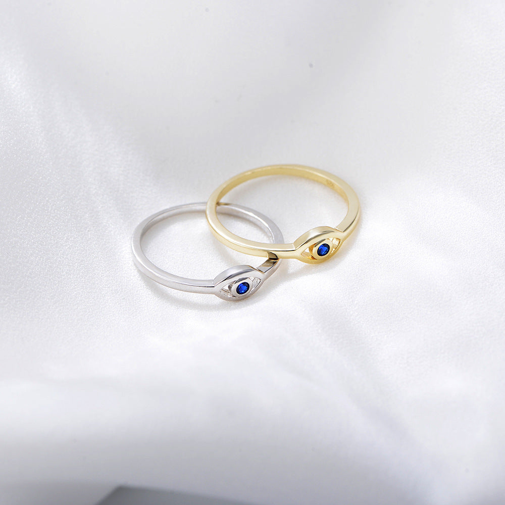 S925 Sterling Silver Devil's Eye Ring Retro Gold-Plated Blue Zircon Eye Ring