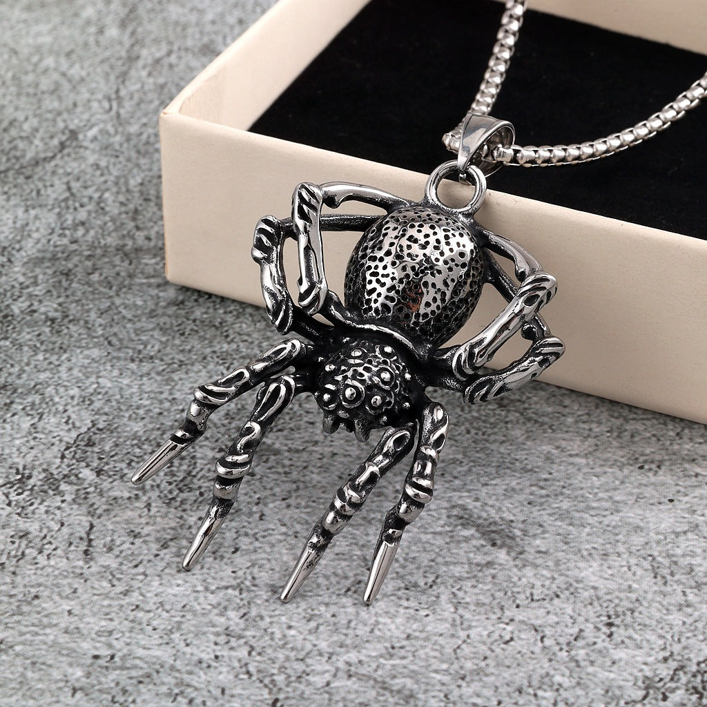 Vintage Spider Stainless Steel Pendant Necklace