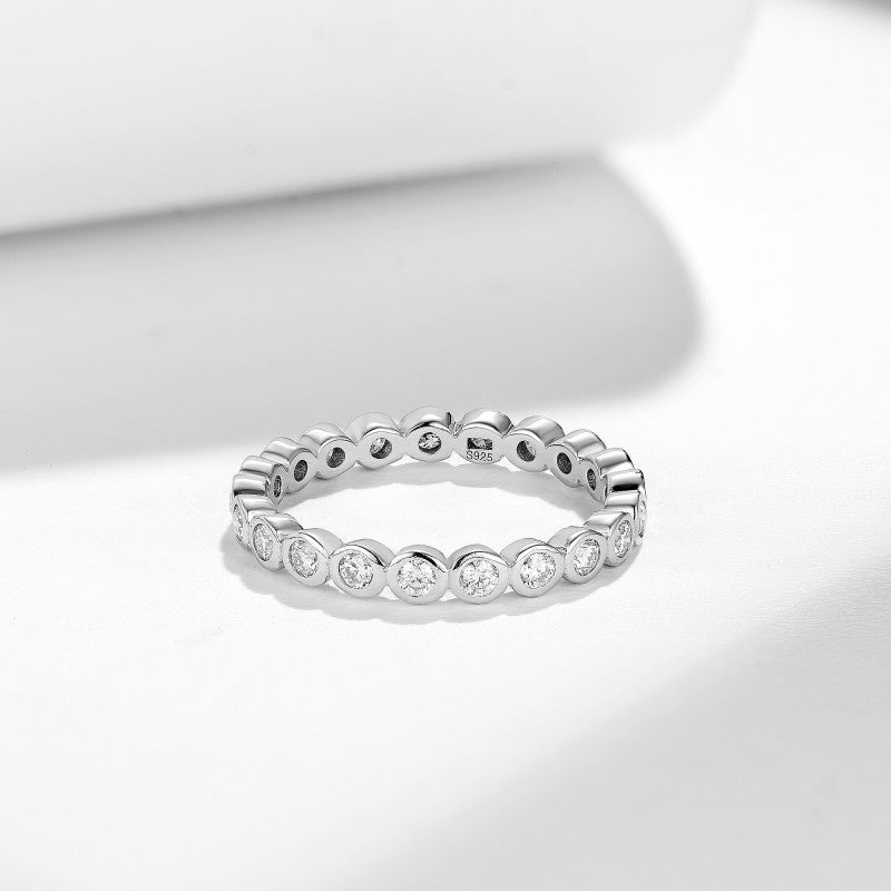 Cross-Border Ins Style Versatile Stacked Moissanite S925 Silver-Plated Wedding Ring