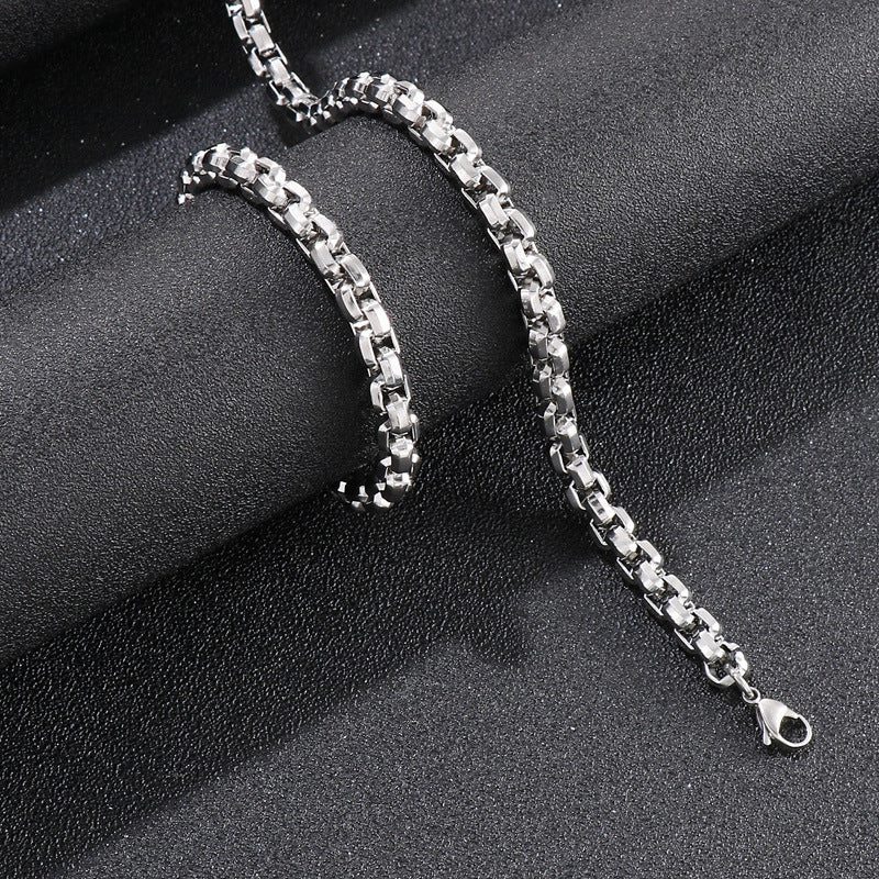 Stainless Steel, Trends, Edging Square Pearl Chain, Titanium Steel Men's Necklace Bracelet.