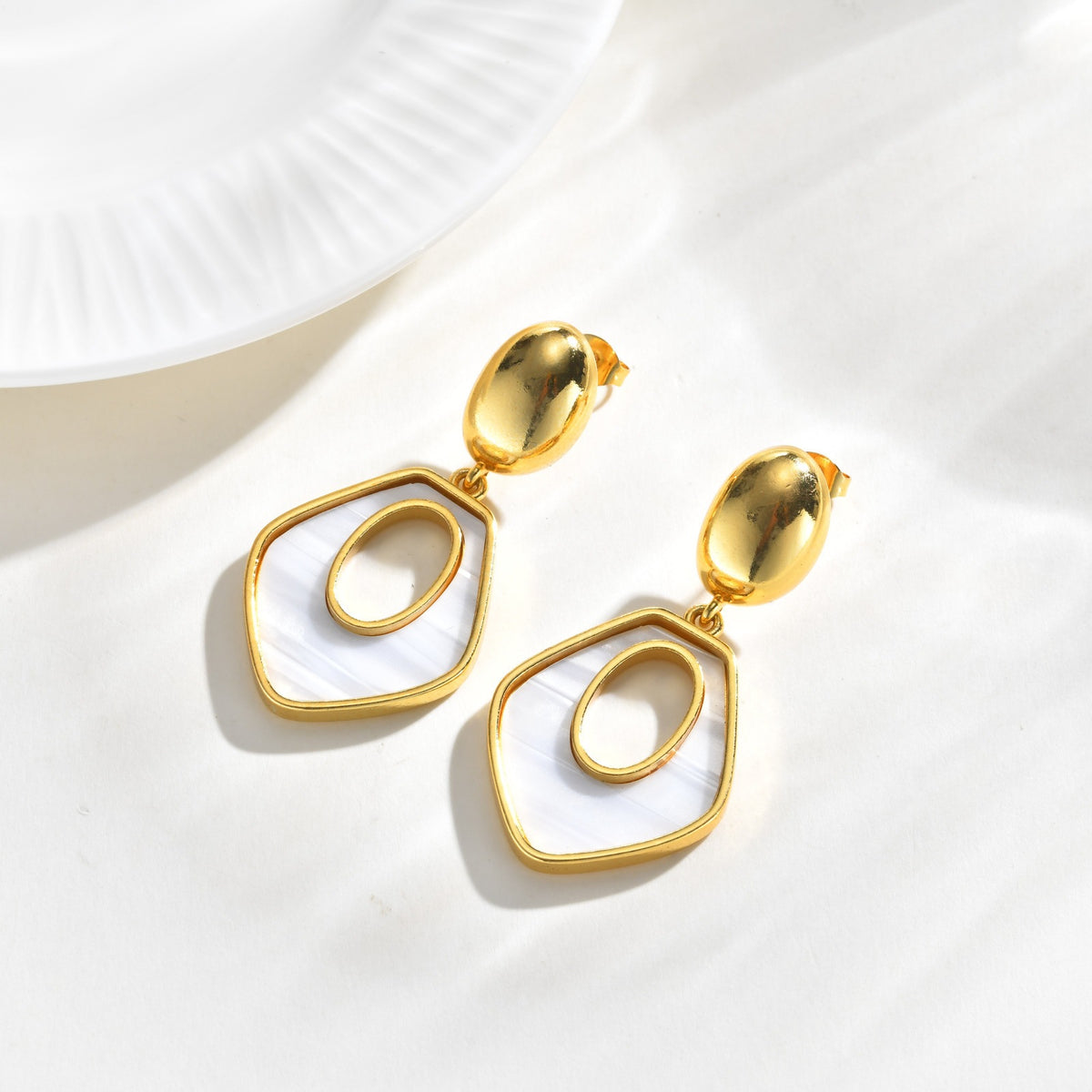 Gold-Tone Mother-of-Pearl Geometric Drop Earrings