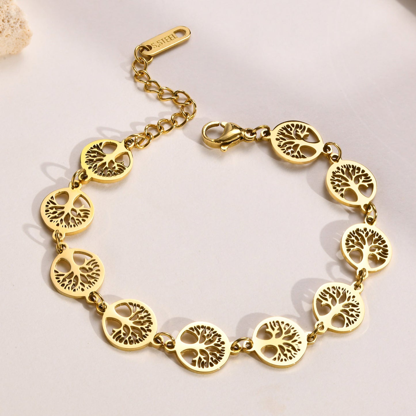 Stainless Steel Tree of Life Bracelet Golden Lady Jewelry