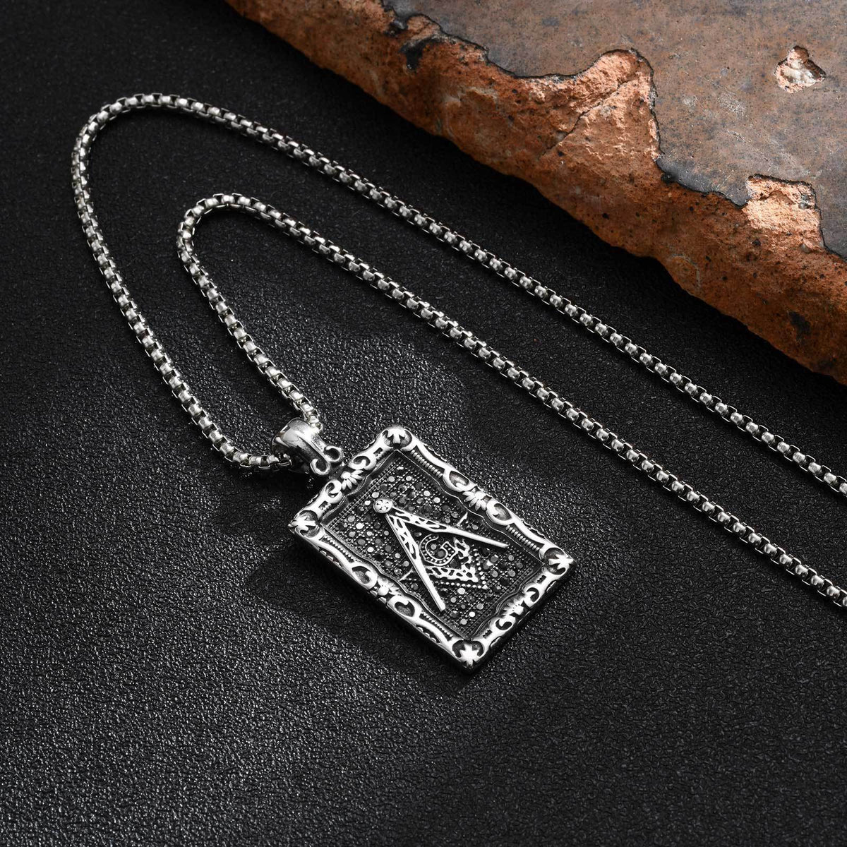 Titanium Steel Stainless Steel Freemasonry Square Tags Pendant Necklace