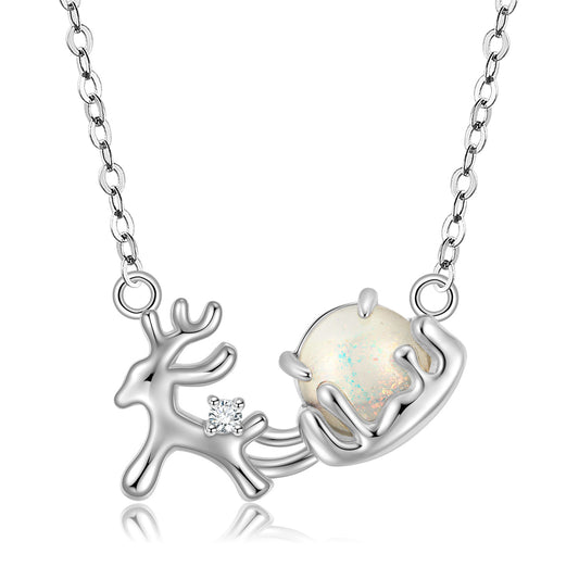 Christmas Elk Pendant Silver Necklace