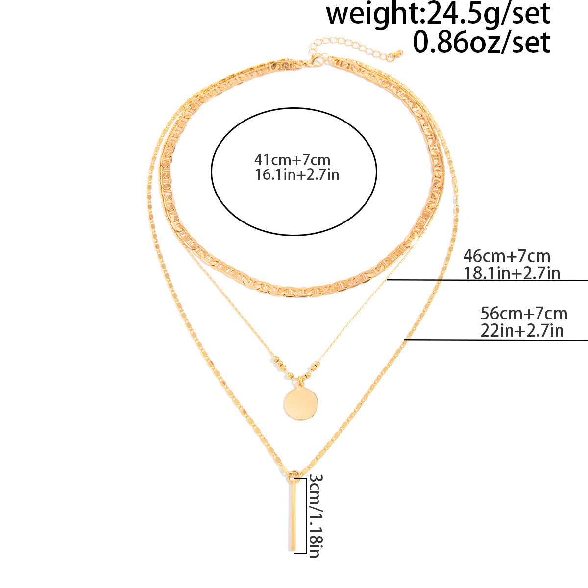 Disc & Bar Pendant Layered Chain Necklace