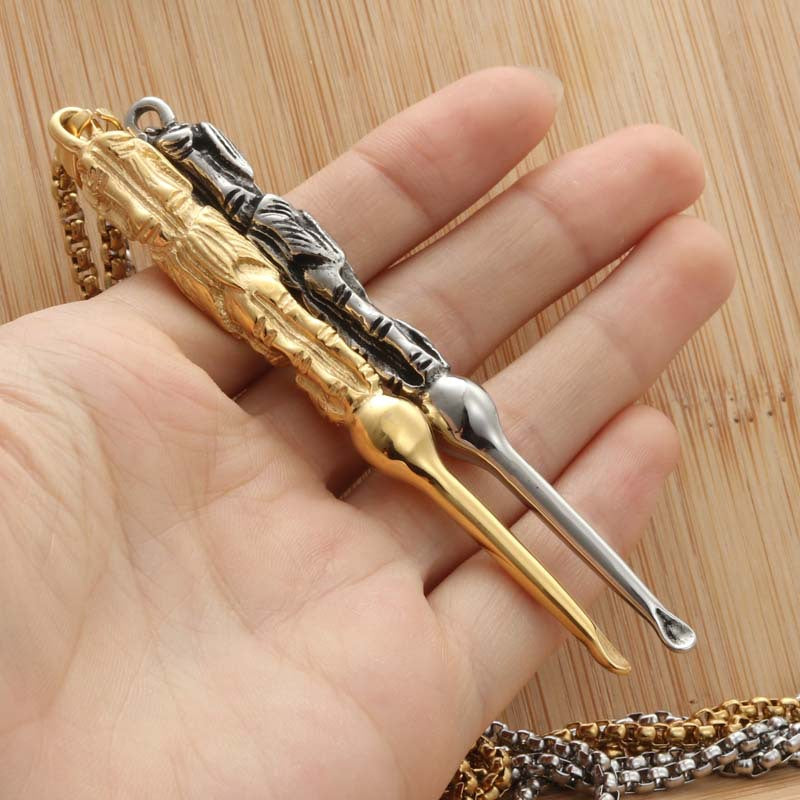 Personalized Titanium Steel Ear Picking Pendant Necklace - Retro Punk Design for Men and Women