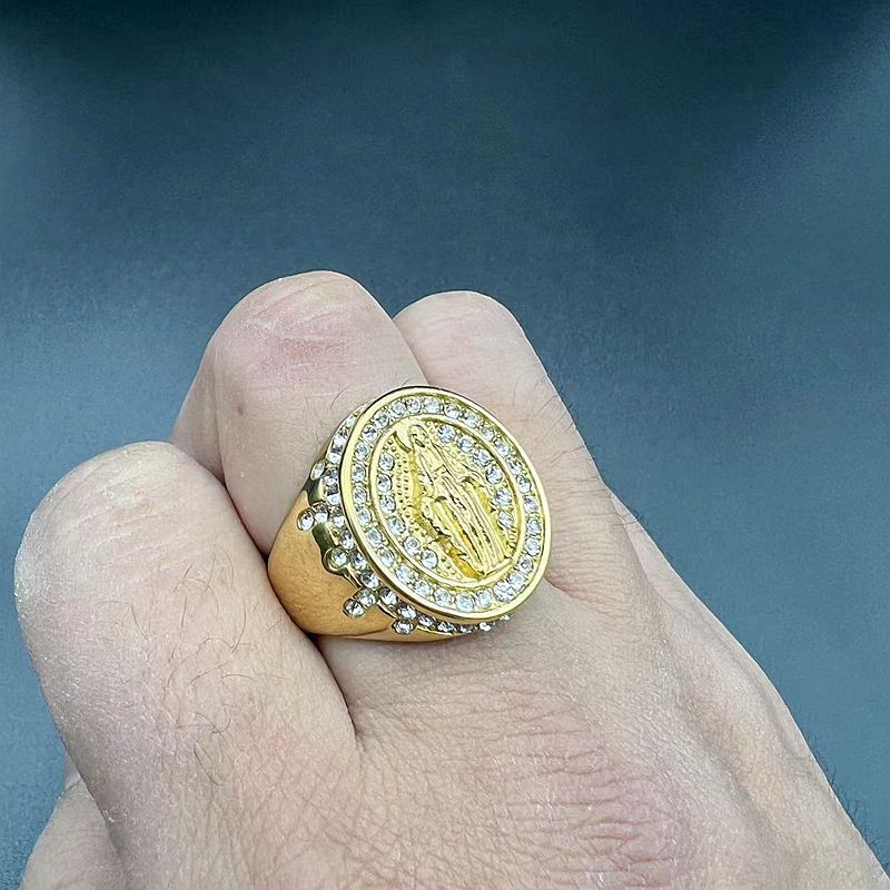 Planderful Virgin Mary Ring For Men Stainless Steel Gold Plated Zircon Hip Hop Jewelry