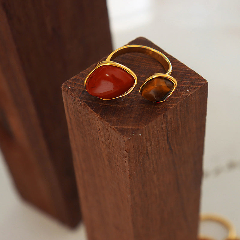 Retro Tiger's Eye Stone Ring with Gold Plating - Unique Women's Jewelry