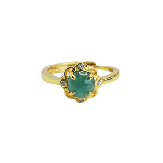 Blue-Water Jadeite Flower Ring