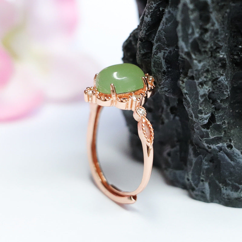 925 Sterling Silver Hetian Jade Openwork Ring