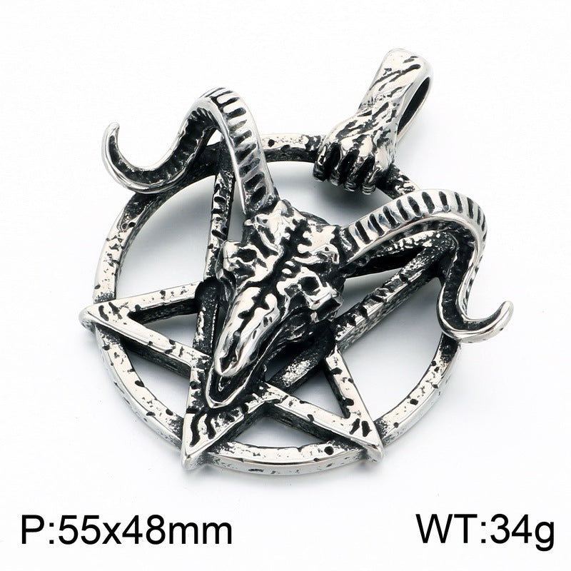 Dark Gothic Baffle Goat Head Pentagram Pendant Casting Three-Dimensional Demon Stainless Steel Men's Necklace