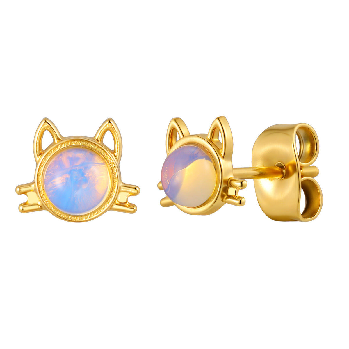 Gold-Tone Opalescent Cat Stud Earrings