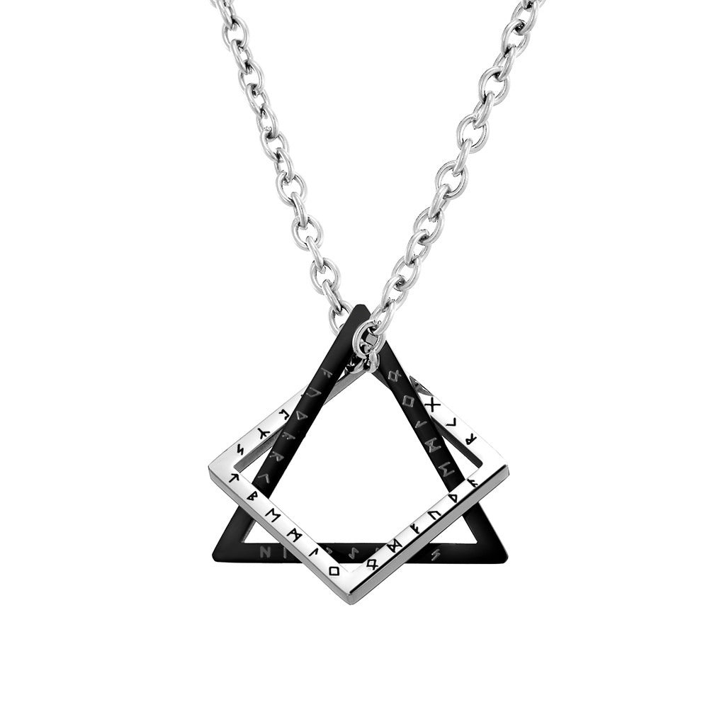 Nordic Viking Text Triangle Geometry Necklace Gift for Men